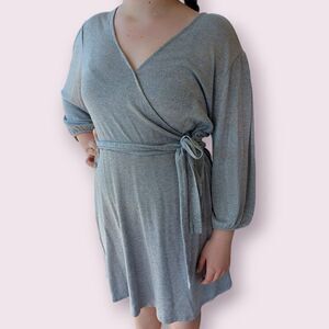 🌼4/$30 🤍 Gap Faux Wrap Long Sleeve Mini Dress – Light Grey | XXLarge ✨